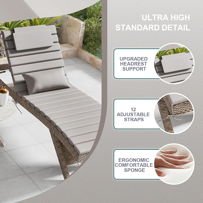 2PCS Outdoor Water-Resistant Olefin Chaise Lounge Cushions - Image 7