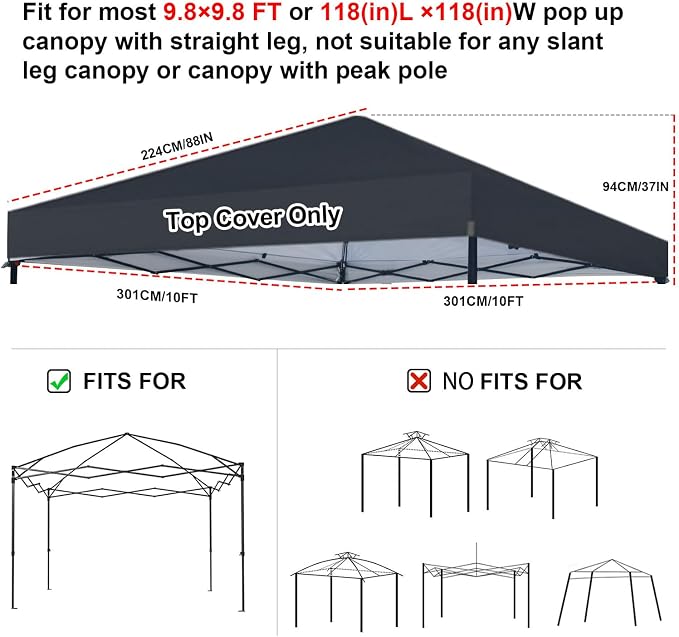 Joramoy 10×10 Canopy Replacement Top Only, Waterproof Pop Up Canopy Tent Top - Image 2