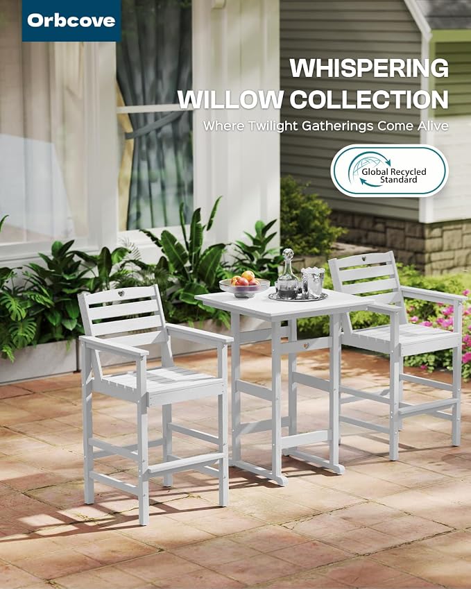 Patio Bar Table, Adirondack Chairs and Table 4 Pieces Set, Bar Height Chairs - Image 7
