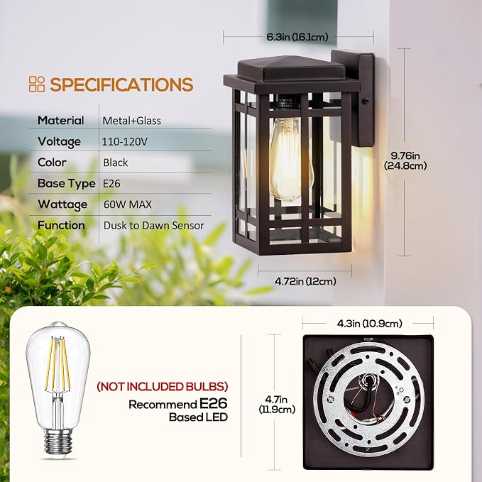 9.76'' Outdoor Wall Light Fixtures 2 Packs, Waterproof Porch Lights Lanterns - Image 5