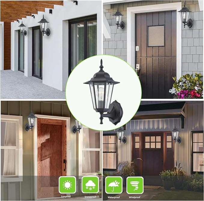WISBEAM 2 Pack Outdoor Wall Light, E26 Base 60W Max, Metal Housing Plus Glass - Image 5
