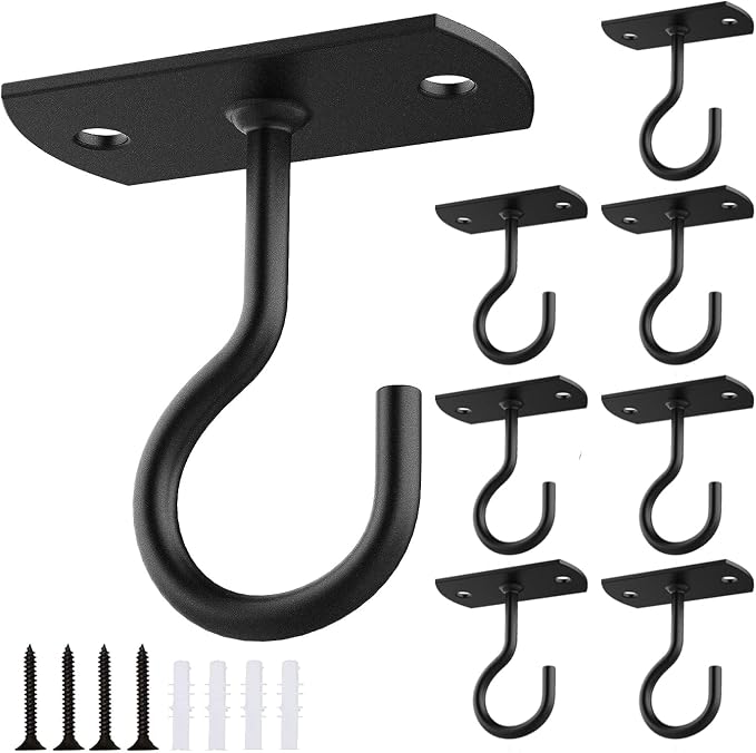 2.5in Ceiling Hooks for Hanging Plants 8Pcs Black by QualityEfficiency