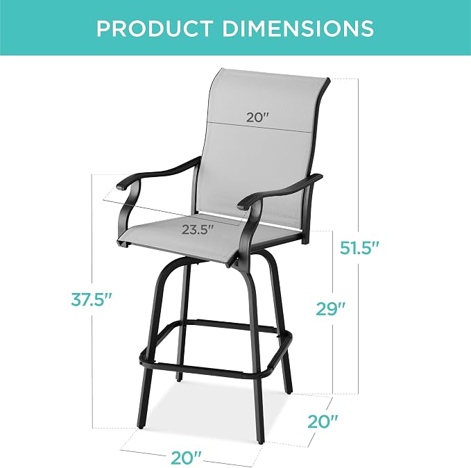 Best Choice Products Set of 2 Swivel Barstools, Bar Height Outdoor Chairs - Image 3