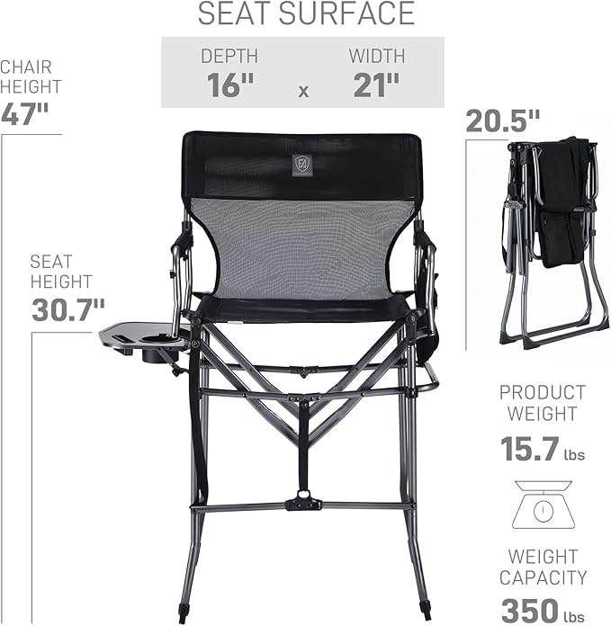 EVER ADVANCED Portable 30.7" Seat Height Tall Folding Camping Chair Directors - Image 3