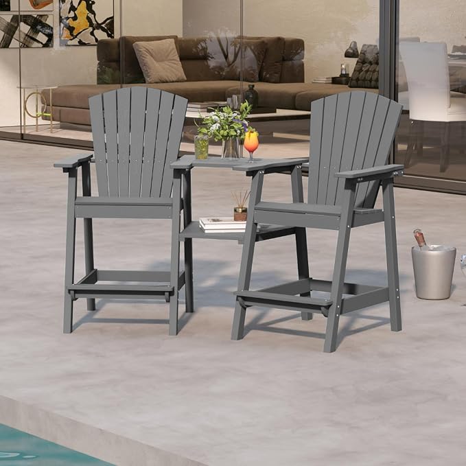 Tall Adirondack Chairs Set of 2, Bar Height HDPE Deck Chairs - Image 7