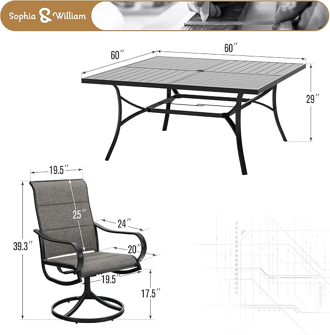 Sophia & William Patio Furniture Set Large Square Dining Table - Image 7
