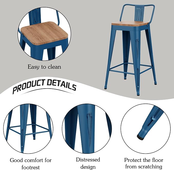 Alunaune 30" Metal Bar Stools Set of 4 Counter Height Barstools, Industrial - Image 7
