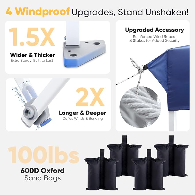 Sekey 10x10 Instant Pop Up Canopy – One Push Setup Easy Up Gazebo; 99% UV - Image 3