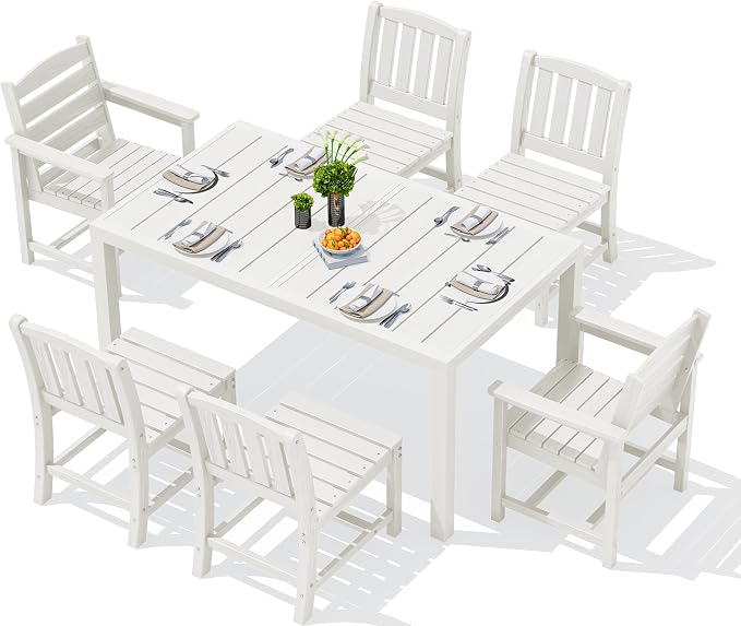 SERWALL 7-Piece Outdoor Dining Set, All Weather HDPE Outdoor Furniture Set by SERWALL