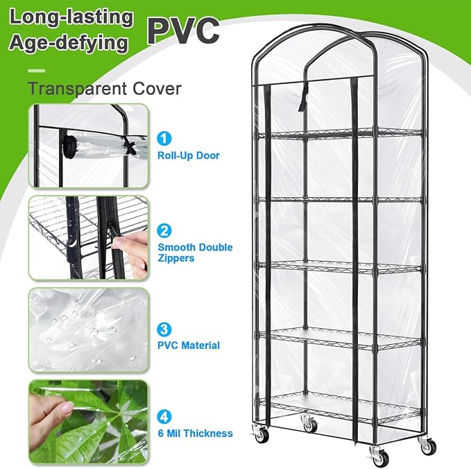 Abimars 5-Tier Greenhouse with Caster Wheel, Each Shelf Height Adjustable Metal - Image 5