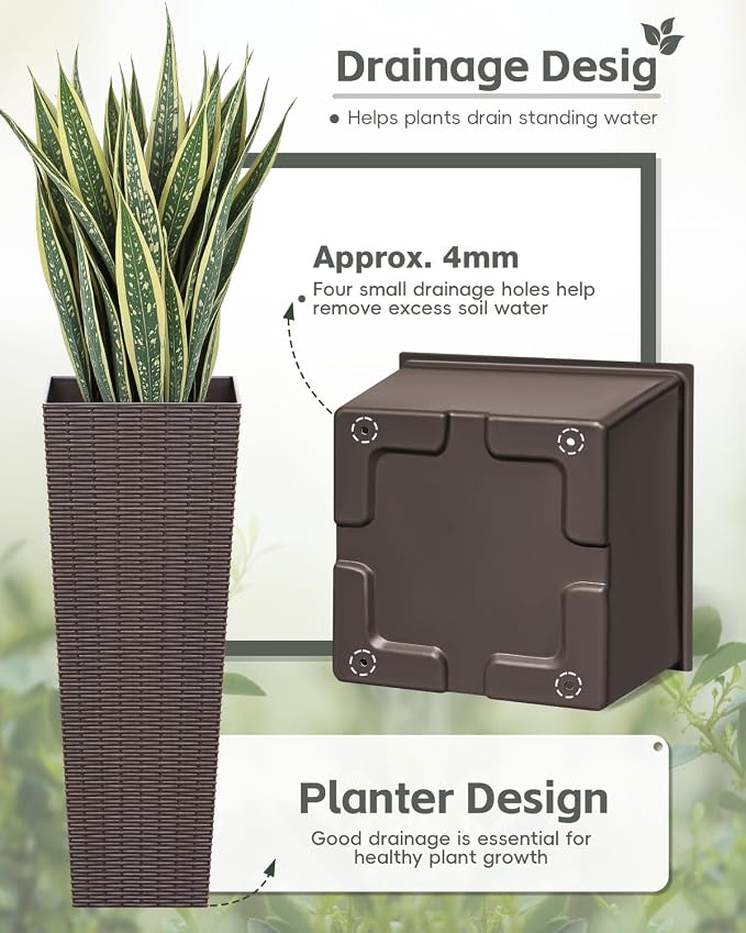 Greesum 32 Inch Tall Plastic Planters, Detachable Inner Pot & Drainage Holes - Image 4
