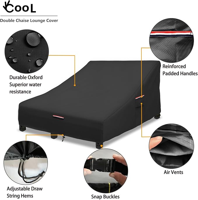 Okcool 100% Waterproof Patio Double Wide Chaise Lounge Chair Cover, 600D Tough - Image 3