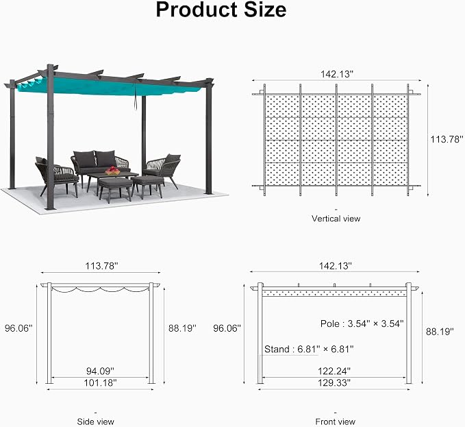 PURPLE LEAF 10' X 12' Outdoor Retractable Pergola - Image 7