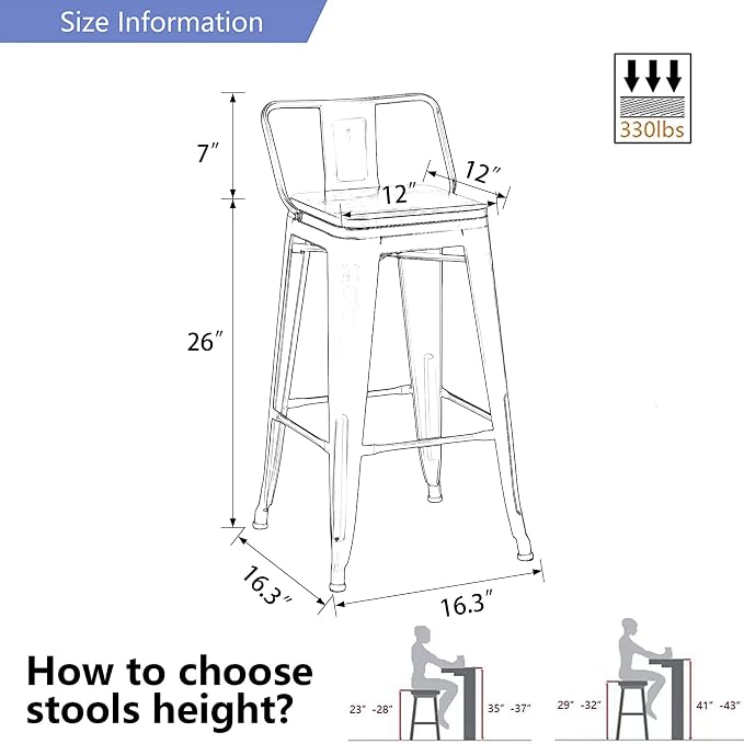 Alunaune 26" Industrial Metal Bar Stools Set of 4 Counter Height Barstools - Image 2