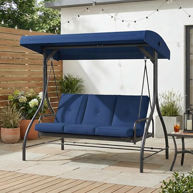 MAMIZO 3-Seat Patio Swing with Adjustable Canopy & Backrest, Outdoor Porch - Image 8