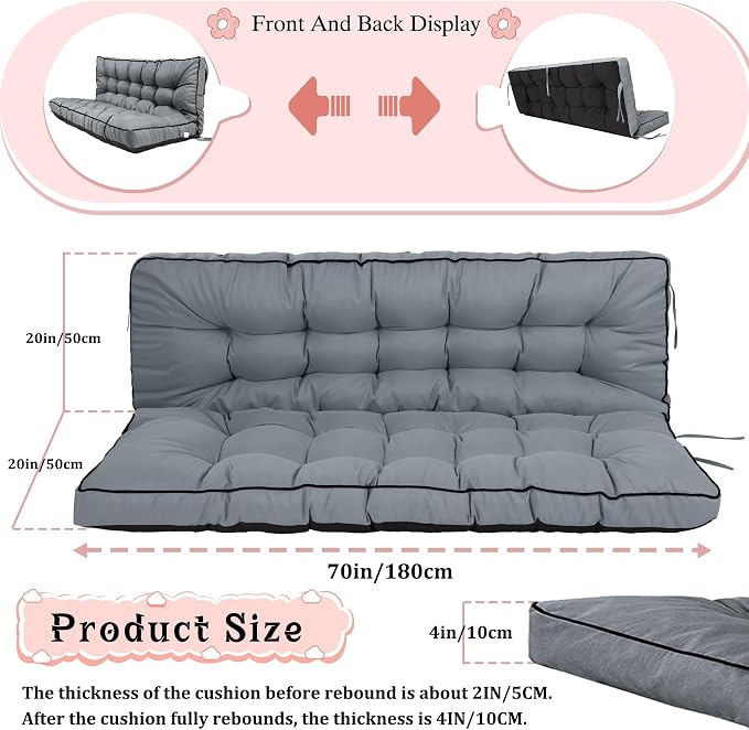 2-3 Seat Swing Replacement Cushion, Outdoor Bench Cushions - Image 5