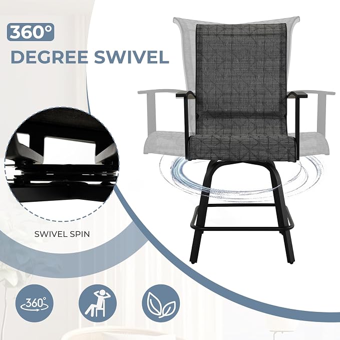 Grand patio 5-Piece Counter Height Patio Bar Set, Swivel Bar Stools and Faux - Image 7