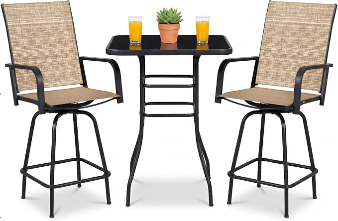 Homall 3 Piece Outdoor Patio Swivel Bar Stools Set, High Top Table by Homall