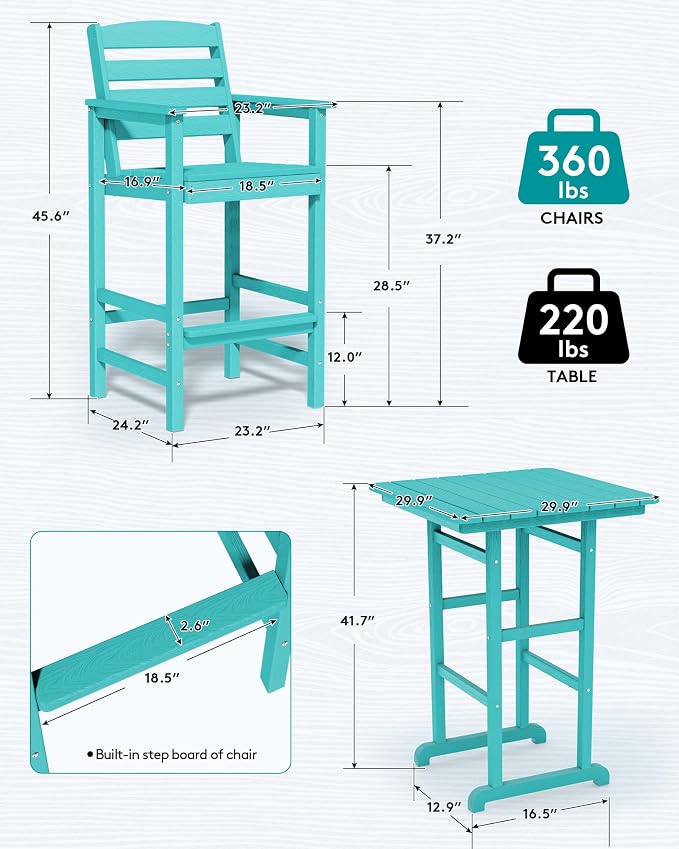 SERWALL Balcony Adirondack Chairs and Table 3 Pieces Set, Adirondack Bar Height - Image 3