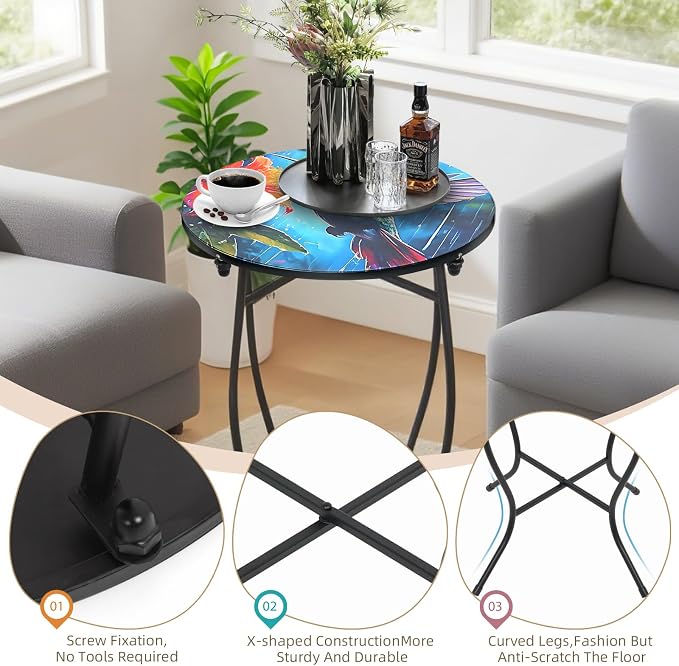 Small Outdoor Table, 21 Inch Heigh Weather Resistant Metal Round Outdoor Indoor - Image 2
