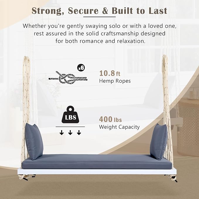 Merax Outdoor Patio Wooden Swing Chair, 2-Seat Hanging Porch Hammock Bench - Image 5