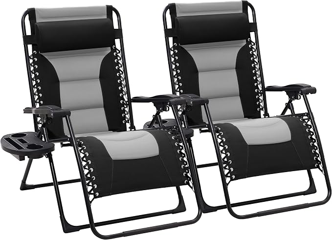 JEAREY Oversized Padded Zero Gravity Chairs Set of 2, Folding Lounge Chair by JEAREYOutdoorsCollection