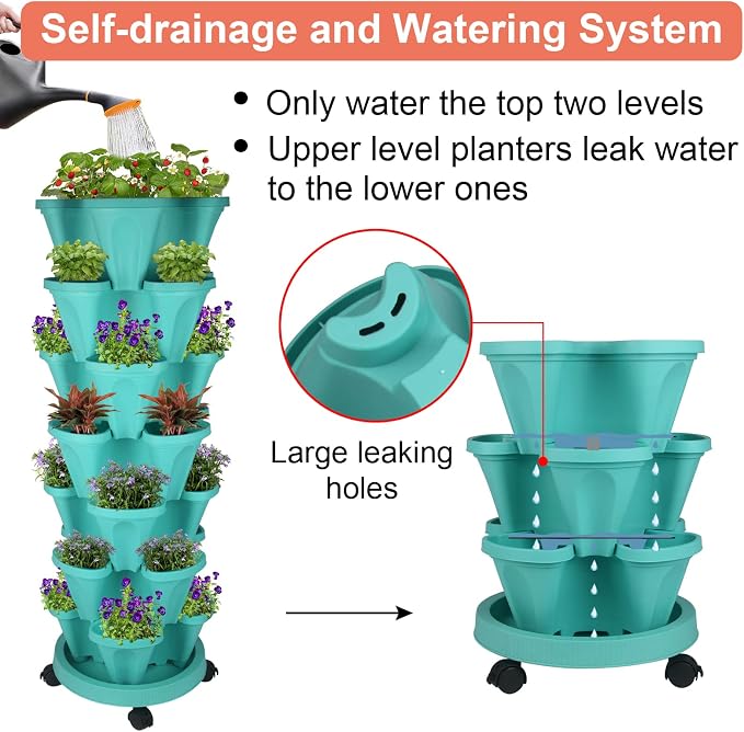 GameXcel Vertical Planter 7 Tier Stackable Planters Garden Planters Strawberry - Image 4