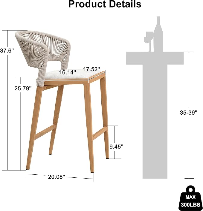 PURPLE LEAF Counter Height Bar Stool Set of 2 Outdoor Stool - Image 3