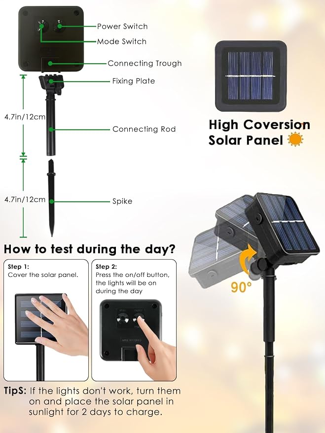 Warm White Solar Christmas Lights Outdoor Decorations Waterproof, Tatal 2 Pack - Image 7