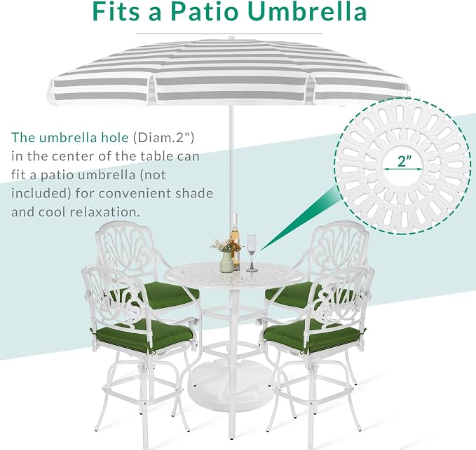 VIVIJASON 3-Piece Patio Swivel Bar Stools Set, All Weather Cast Aluminum - Image 5