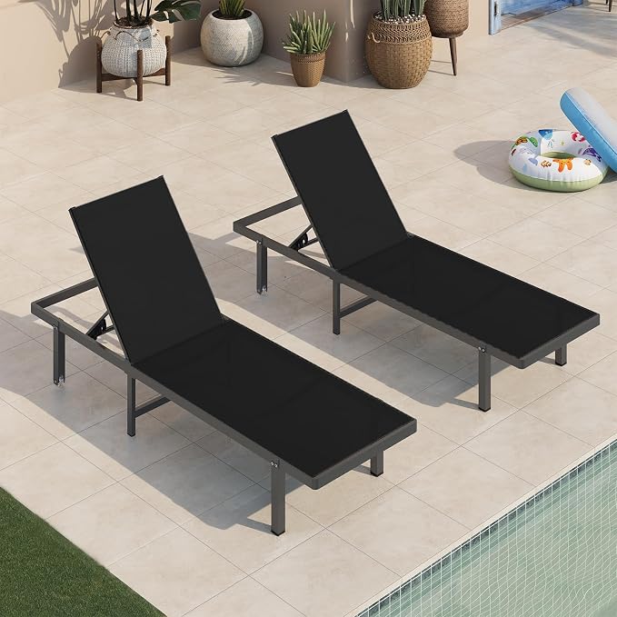 Aluminum Outdoor Lounge Chairs Set of 2, Pool Lounge Chairs by Oasbira