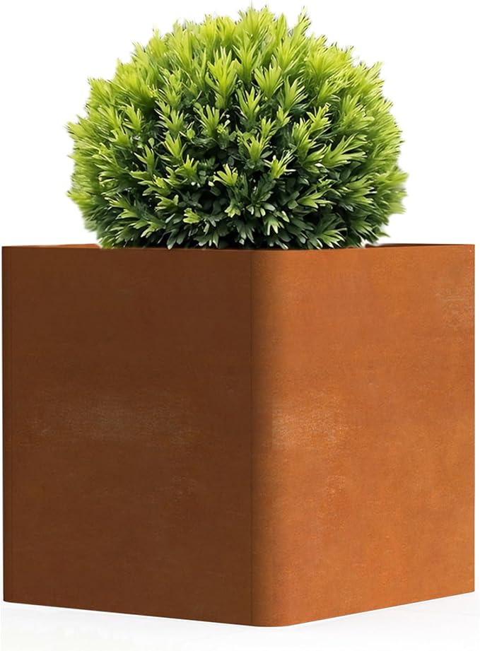 Corten Steel Planter Box 24" L x 24" W x 24" H, Large Metal Square Planter by Gardenaire