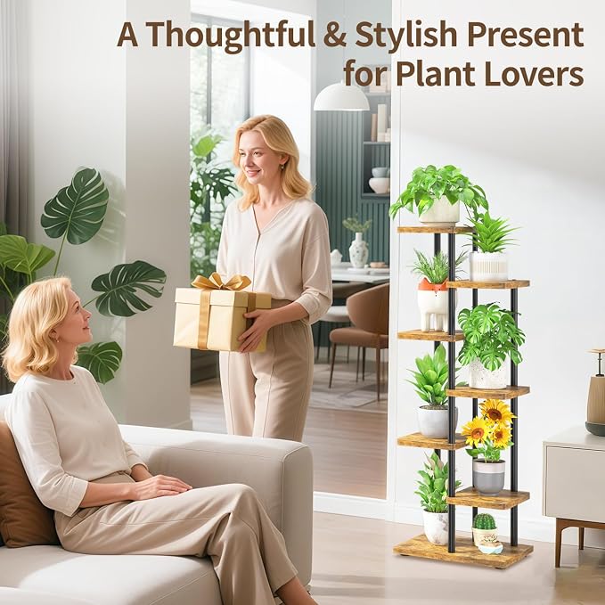 LASZOLA Black 6 Tiered Wood Plant Stand Indoor - Image 9