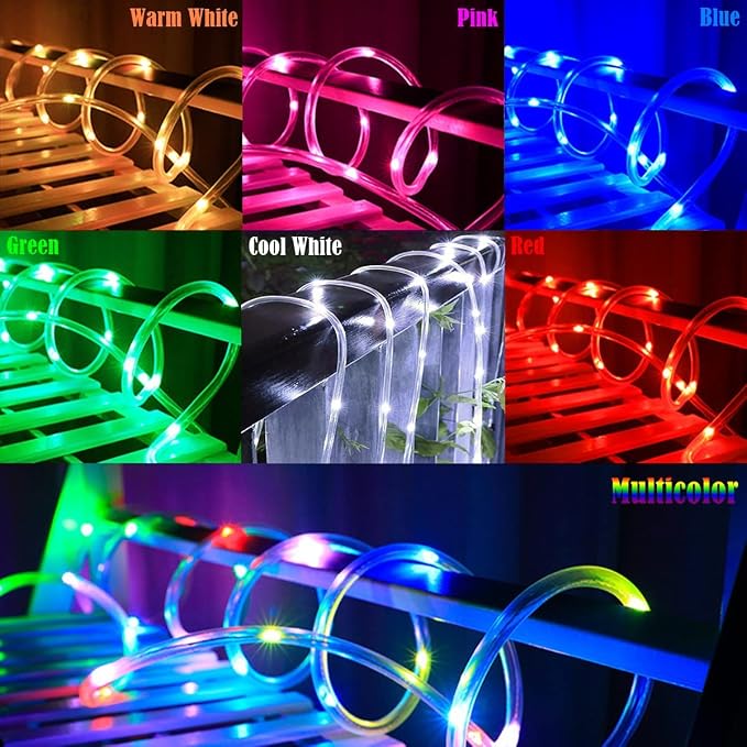 RUICHEN Solar Rope Lights Outdoor String Lights, 16.5 Ft 50 LED Tube Light - Image 2