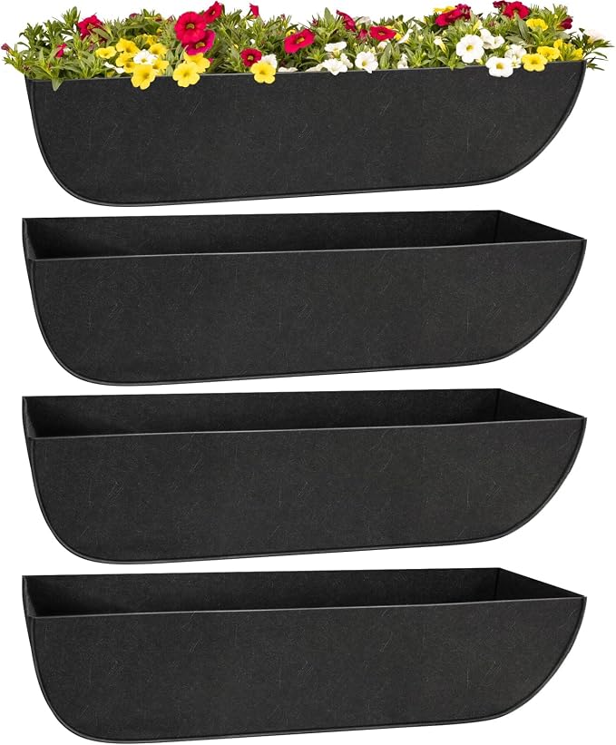 Riare 4 Pack 36 Inch Black Fabric Window Box Liners- Felt Square Trough Planter by Riare
