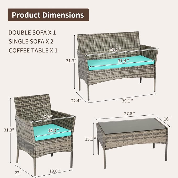 FDW Outdoor Patio Furniture Set Wicker Patio Set PE Rattan Furniture Bistro Set - Image 7
