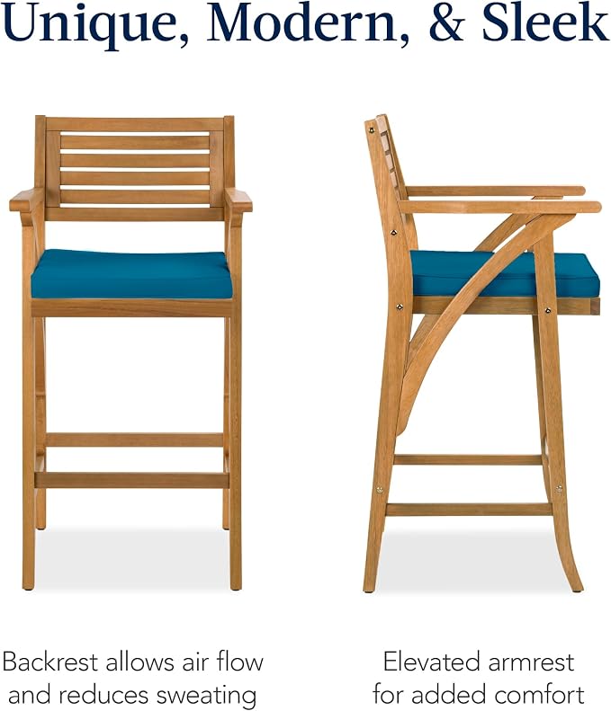 Best Choice Products Set of 2 Outdoor Acacia Wood Bar Stools Bar Chairs - Image 4