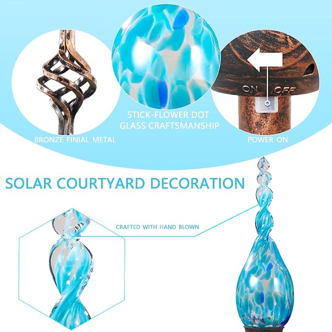Solar Garden Lights Outdoor, Decorative LED Flame Garden Stakes, Hand Blown - Image 3