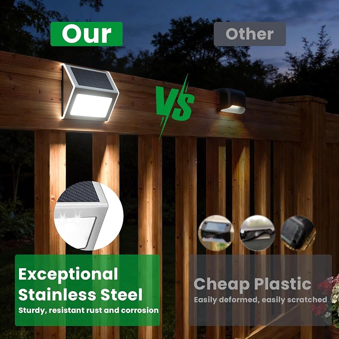 JSOT Outdoor Fence Lights, 12 Pack Solar Powered Deck Lights Waterproof Stairs - Image 4