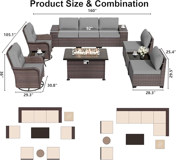ALAULM 10 Pieces Outdoor Patio Furniture Set - Image 6