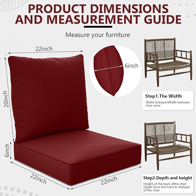 22" x 22" x 6" Outdoor Deep Seat Cushions - Image 2