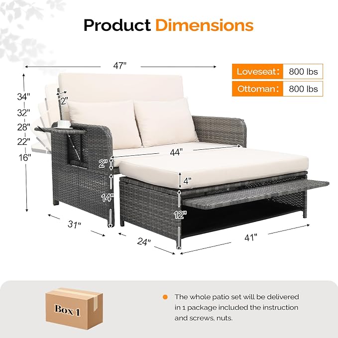 VINGLI Patio Daybed, Wicker Outdoor Daybed - Image 3