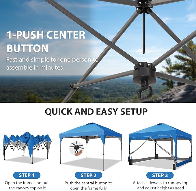 10x10 FT Pop Up Canopy with 4 Clear PVC Sidewalls, Instant 1-Button Push Canopy - Image 2