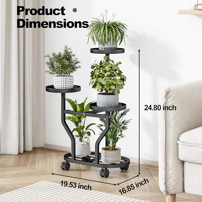 Plant Stand with Wheels 3 Tier Metal Plant Holder Corner Flower Shelf - Image 2