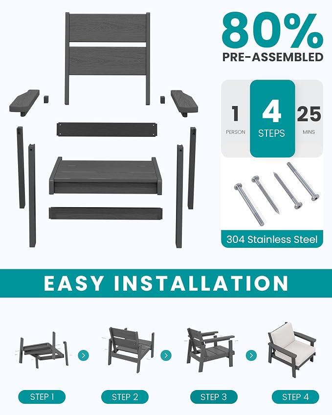 SERWALL Outdoor Patio Furniture Set, 5 Piece HDPE Patio Conversation Sets - Image 7