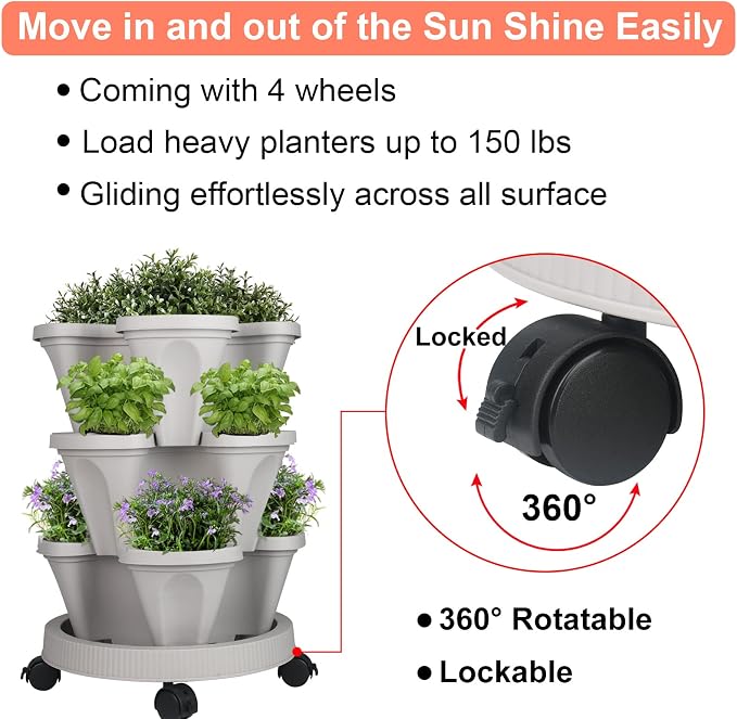 GameXcel Vertical Planter 3 Tier Stackable Planters Garden Planters Strawberry - Image 7