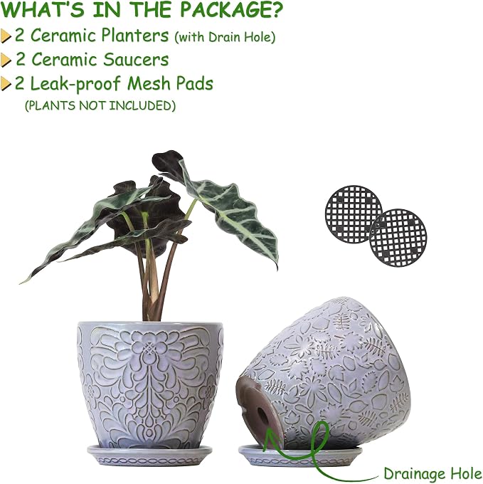 6 Inch Retro Ceramic Planter Set of 2 - Image 3