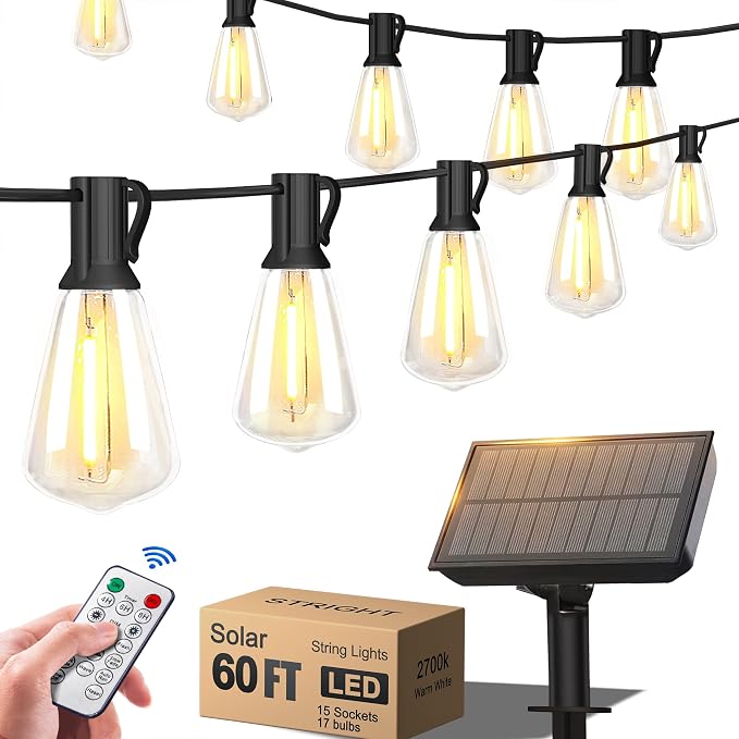 Stright 60FT Solar String Lights Outdoor Weatherproof by Stright