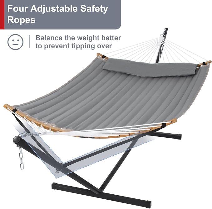 Outdoor Hammock with Stand Included, Heavy Duty Hammock with Curved Spreader Bar - Image 3