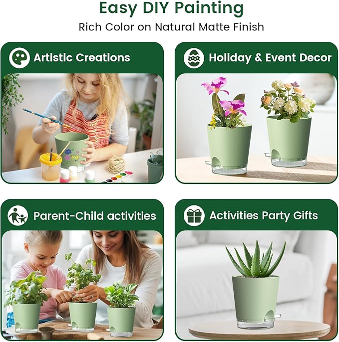 4 inch Self Watering Pots for Indoor Plants, 5 Pack Small Flower Plant Pots - Image 6
